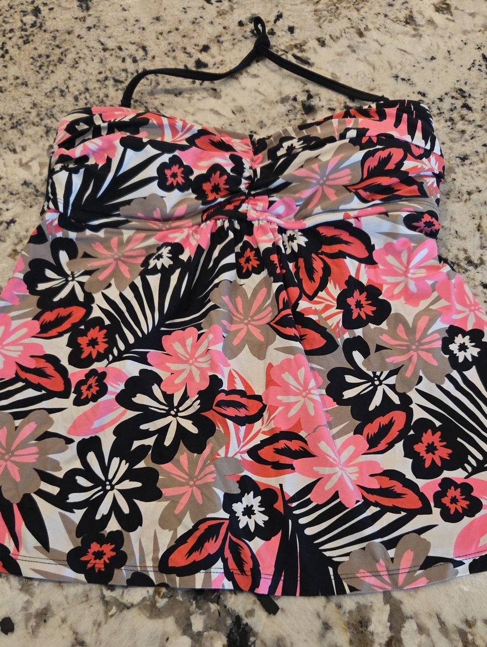 Floral Halter Tankini Top - Pink & Black